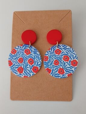 Fashion Jewelry Red and Blue Floral Drop Earrings